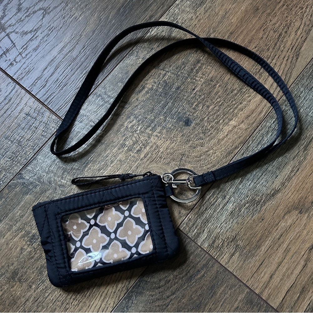 ~*~ Vera Bradley Black and Tan ID Holder  Lanyard ~*~
